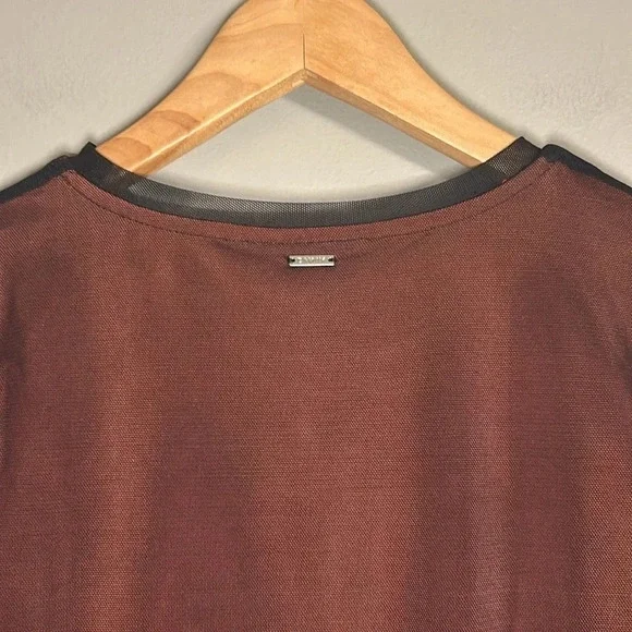 *NWT* DKNY Top with Twist Front and Mesh Overlay in Navy/Russet, S, Blue, Orange - Picture 9 of 10